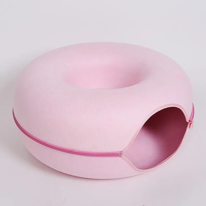 🐱 Donut-Katzenbett mit Spieltunnel – Gemütlicher Rückzugsort & Spielplatz in einem