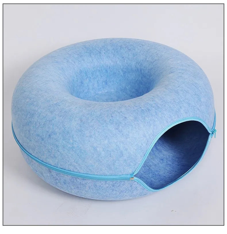 🐱 Donut-Katzenbett mit Spieltunnel – Gemütlicher Rückzugsort & Spielplatz in einem