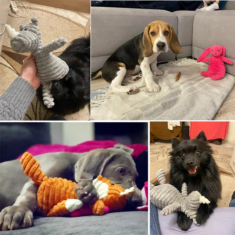 🐾 Bissfestes Plüschspielzeug – Tierfiguren mit Quietscher für kleine & mittelgroße Hunde