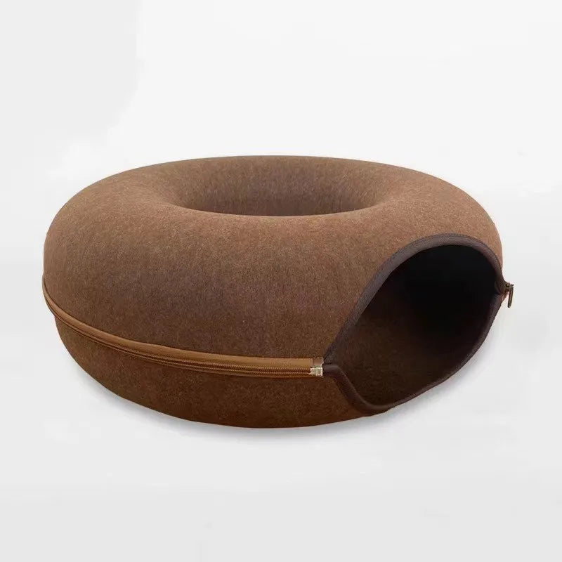 🐱 Donut-Katzenbett mit Spieltunnel – Gemütlicher Rückzugsort & Spielplatz in einem