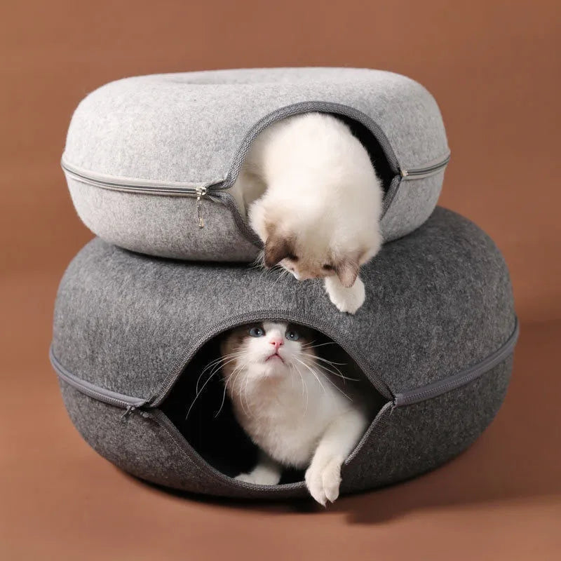 🐱 Donut-Katzenbett mit Spieltunnel – Gemütlicher Rückzugsort & Spielplatz in einem