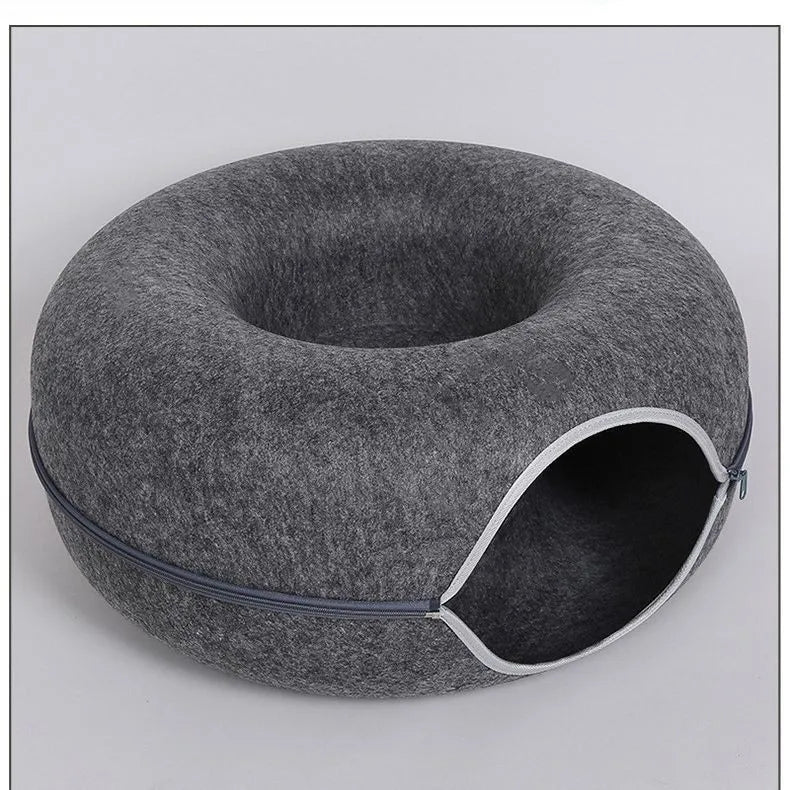 🐱 Donut-Katzenbett mit Spieltunnel – Gemütlicher Rückzugsort & Spielplatz in einem