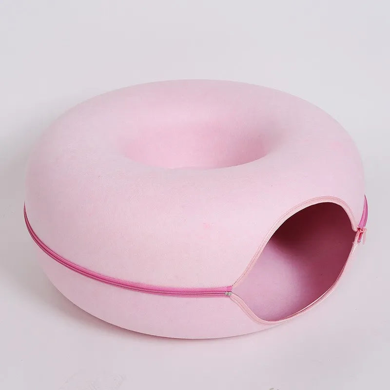 🐱 Donut-Katzenbett mit Spieltunnel – Gemütlicher Rückzugsort & Spielplatz in einem