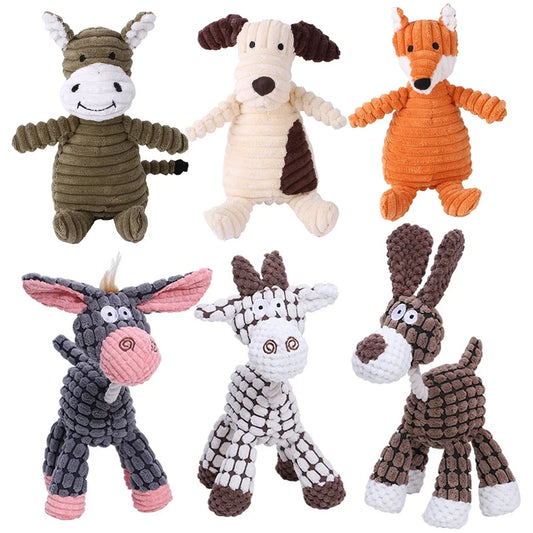 🐾 Bissfestes Plüschspielzeug – Tierfiguren mit Quietscher für kleine & mittelgroße Hunde