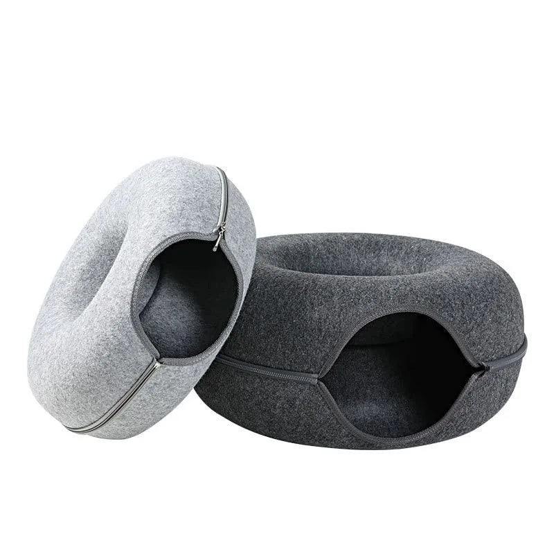 🐱 Donut-Katzenbett mit Spieltunnel – Gemütlicher Rückzugsort & Spielplatz in einem