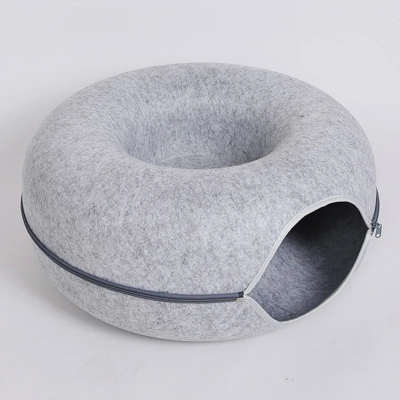 🐱 Donut-Katzenbett mit Spieltunnel – Gemütlicher Rückzugsort & Spielplatz in einem